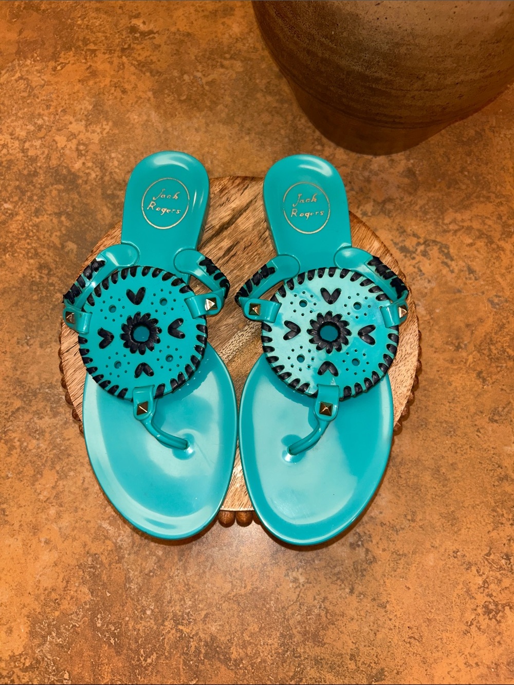 Jack Rogers Turquoise/Navy Georgica Jelly  Medallion Sandals